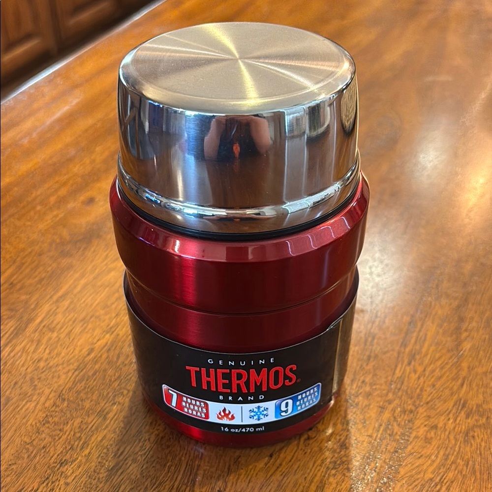 Thermos Brand Red and Silver Food Storage Container